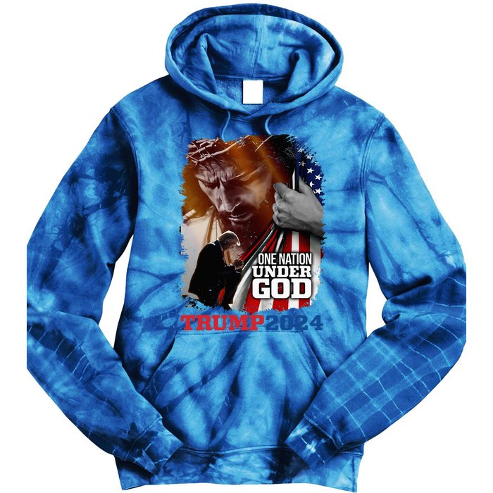 One Nation Under God President Trump 2024 America Christian Tie Dye Hoodie