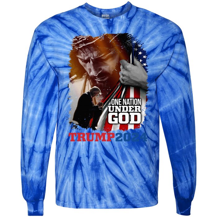 One Nation Under God President Trump 2024 America Christian Tie-Dye Long Sleeve Shirt