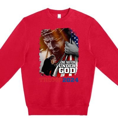 One Nation Under God President Trump 2024 America Christian Premium Crewneck Sweatshirt