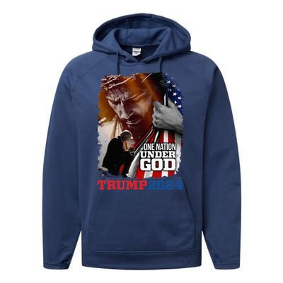 One Nation Under God President Trump 2024 America Christian Performance Fleece Hoodie