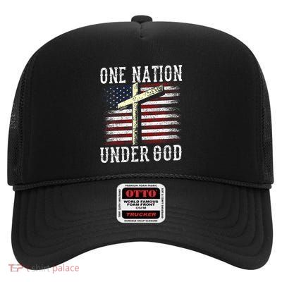 One Nation Under God America American Us Usa Patriotic Us High Crown Mesh Back Trucker Hat