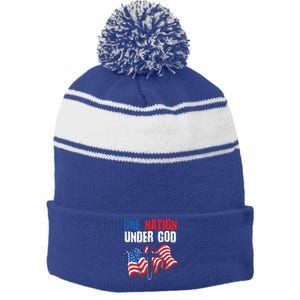 One Nation Under God Us Flag Christian American 4th Of July Cool Gift Stripe Pom Pom Beanie