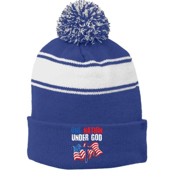 One Nation Under God Us Flag Christian American 4th Of July Cool Gift Stripe Pom Pom Beanie