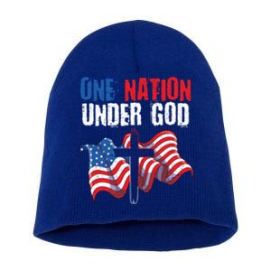 One Nation Under God Us Flag Christian American 4th Of July Cool Gift Short Acrylic Beanie