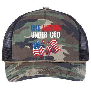 One Nation Under God Us Flag Christian American 4th Of July Cool Gift Retro Rope Trucker Hat Cap