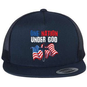 One Nation Under God Us Flag Christian American 4th Of July Cool Gift Flat Bill Trucker Hat