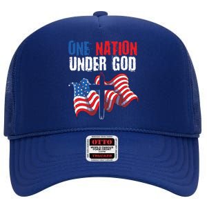 One Nation Under God Us Flag Christian American 4th Of July Cool Gift High Crown Mesh Back Trucker Hat