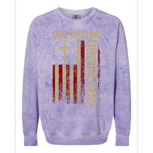 One Nation Under God Flag 4th Of July Patriotic Christian Colorblast Crewneck Sweatshirt