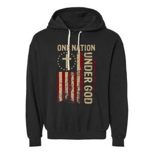 One Nation Under God Flag 4th Of July Patriotic Christian Garment-Dyed Fleece Hoodie