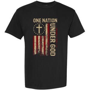 One Nation Under God Flag 4th Of July Patriotic Christian Garment-Dyed Heavyweight T-Shirt