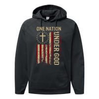 One Nation Under God Flag 4th Of July Patriotic Christian Performance Fleece Hoodie