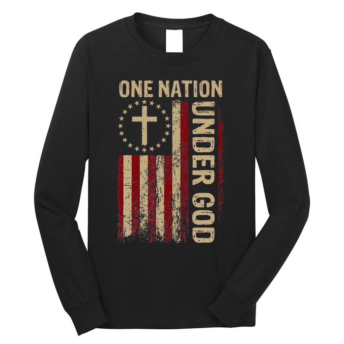 One Nation Under God Flag 4th Of July Patriotic Christian Long Sleeve Shirt