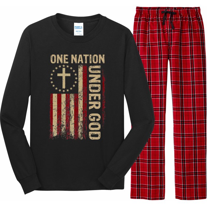 One Nation Under God Flag 4th Of July Patriotic Christian Long Sleeve Pajama Set