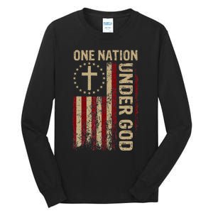 One Nation Under God Flag 4th Of July Patriotic Christian Tall Long Sleeve T-Shirt