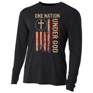 One Nation Under God Flag 4th Of July Patriotic Christian Cooling Performance Long Sleeve Crew