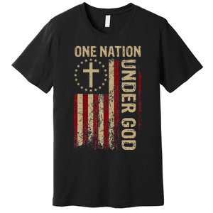 One Nation Under God Flag 4th Of July Patriotic Christian Premium T-Shirt