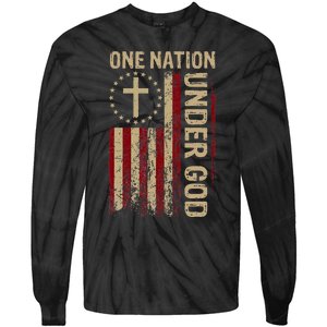 One Nation Under God Flag 4th Of July Patriotic Christian Tie-Dye Long Sleeve Shirt