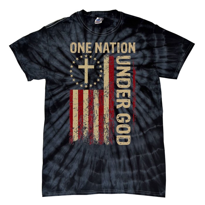 One Nation Under God Flag 4th Of July Patriotic Christian Tie-Dye T-Shirt