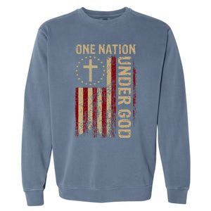 One Nation Under God Flag 4th Of July Patriotic Christian Garment-Dyed Sweatshirt