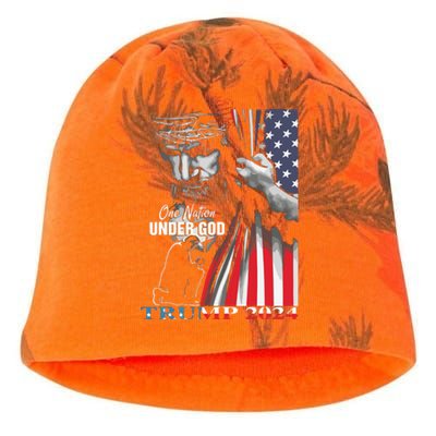 One Nation Under God Trump 2024 God American Flag Kati - Camo Knit Beanie