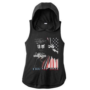 One Nation Under God Trump 2024 God American Flag Ladies PosiCharge Tri-Blend Wicking Draft Hoodie Tank