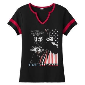 One Nation Under God Trump 2024 God American Flag Ladies Halftime Notch Neck Tee