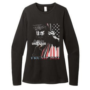 One Nation Under God Trump 2024 God American Flag Womens CVC Long Sleeve Shirt