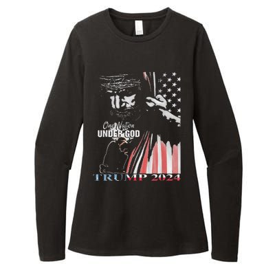 One Nation Under God Trump 2024 God American Flag Womens CVC Long Sleeve Shirt