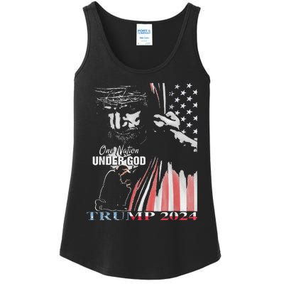 One Nation Under God Trump 2024 God American Flag Ladies Essential Tank