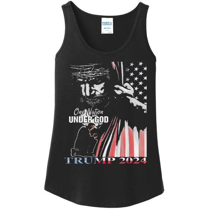 One Nation Under God Trump 2024 God American Flag Ladies Essential Tank