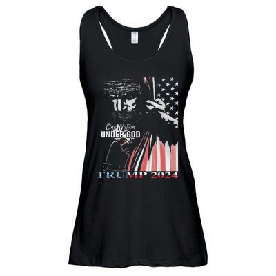 One Nation Under God Trump 2024 God American Flag Ladies Essential Flowy Tank