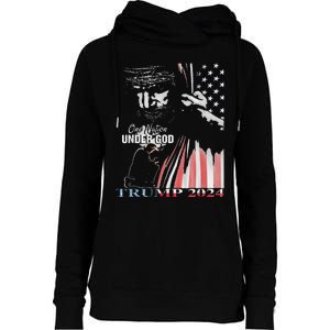 One Nation Under God Trump 2024 God American Flag Womens Funnel Neck Pullover Hood