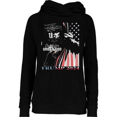 One Nation Under God Trump 2024 God American Flag Womens Funnel Neck Pullover Hood