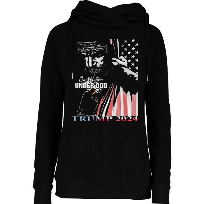 One Nation Under God Trump 2024 God American Flag Womens Funnel Neck Pullover Hood