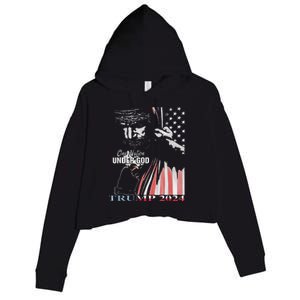 One Nation Under God Trump 2024 God American Flag Crop Fleece Hoodie