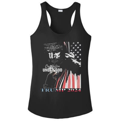 One Nation Under God Trump 2024 God American Flag Ladies PosiCharge Competitor Racerback Tank