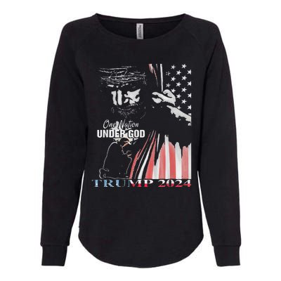 One Nation Under God Trump 2024 God American Flag Womens California Wash Sweatshirt