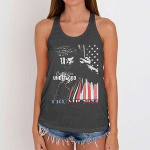 One Nation Under God Trump 2024 God American Flag Women's Knotted Racerback Tank