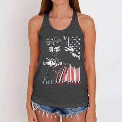 One Nation Under God Trump 2024 God American Flag Women's Knotted Racerback Tank