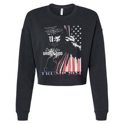 One Nation Under God Trump 2024 God American Flag Cropped Pullover Crew