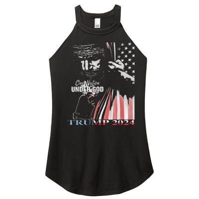 One Nation Under God Trump 2024 God American Flag Women's Perfect Tri Rocker Tank