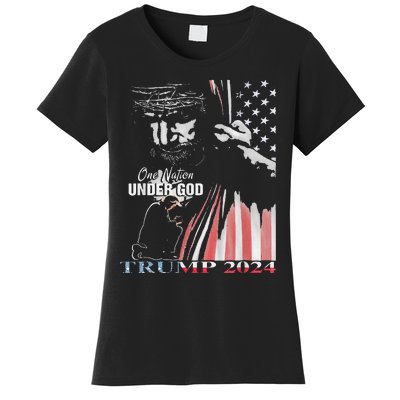 One Nation Under God Trump 2024 God American Flag Women's T-Shirt