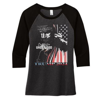 One Nation Under God Trump 2024 God American Flag Women's Tri-Blend 3/4-Sleeve Raglan Shirt