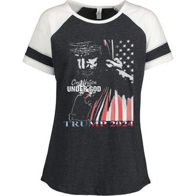 One Nation Under God Trump 2024 God American Flag Enza Ladies Jersey Colorblock Tee