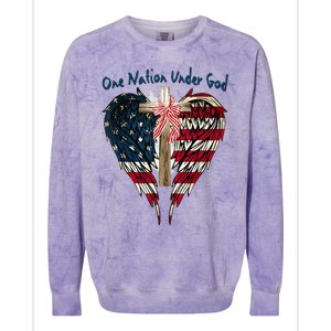 One Nation Under God Flag 4th Of July Patriotic Christian Colorblast Crewneck Sweatshirt