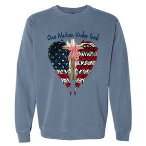 One Nation Under God Flag 4th Of July Patriotic Christian Garment-Dyed Sweatshirt