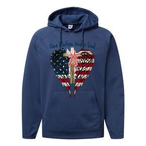 One Nation Under God Flag 4th Of July Patriotic Christian Performance Fleece Hoodie