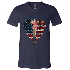 One Nation Under God Flag 4th Of July Patriotic Christian V-Neck T-Shirt