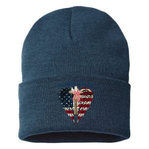 One Nation Under God Flag 4th Of July Patriotic Christian Sustainable Knit Beanie