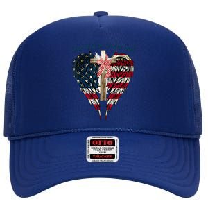 One Nation Under God Flag 4th Of July Patriotic Christian High Crown Mesh Back Trucker Hat